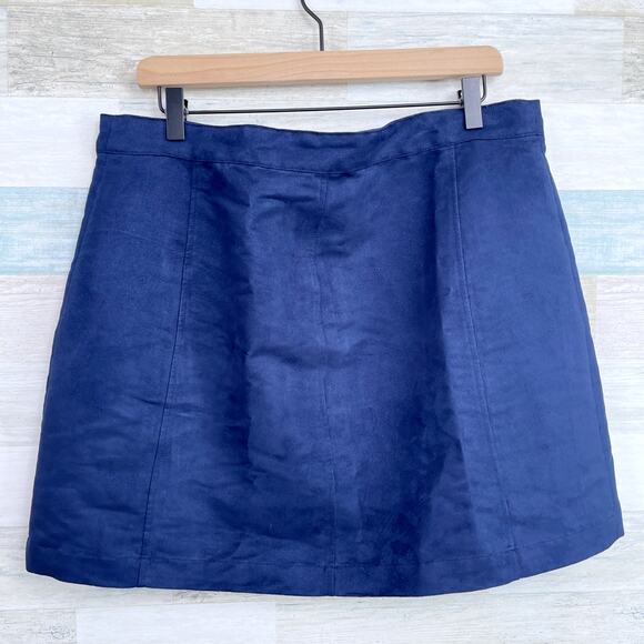 Old Navy Faux Suede Snap Button Front Skirt Blue High Waist A Line Womens 14 - Picture 3 of 5